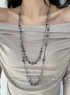 复古辣妹做旧双层串珠项链