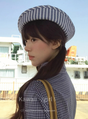 夏季蓝色条纹水手帽女日系百搭翻檐盆帽辣妹海军风护士帽网红帽子