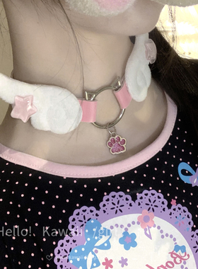 手作皮质天使猫咪项圈choker