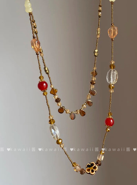 中古vintage双层叠戴串珠项链