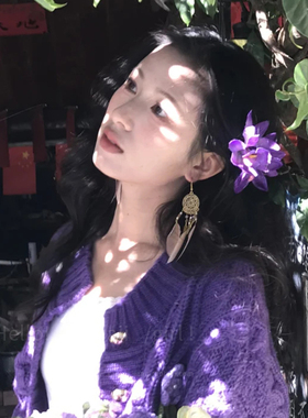 新中式紫色蕙兰花朵发夹女