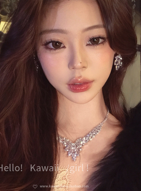 宫廷重工锆石花朵项链耳环