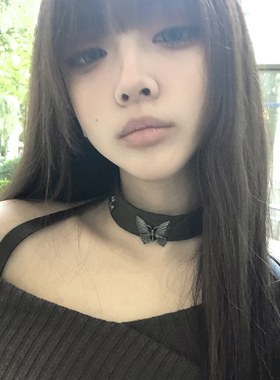 古早涩谷千禧辣妹蝴蝶皮质颈链