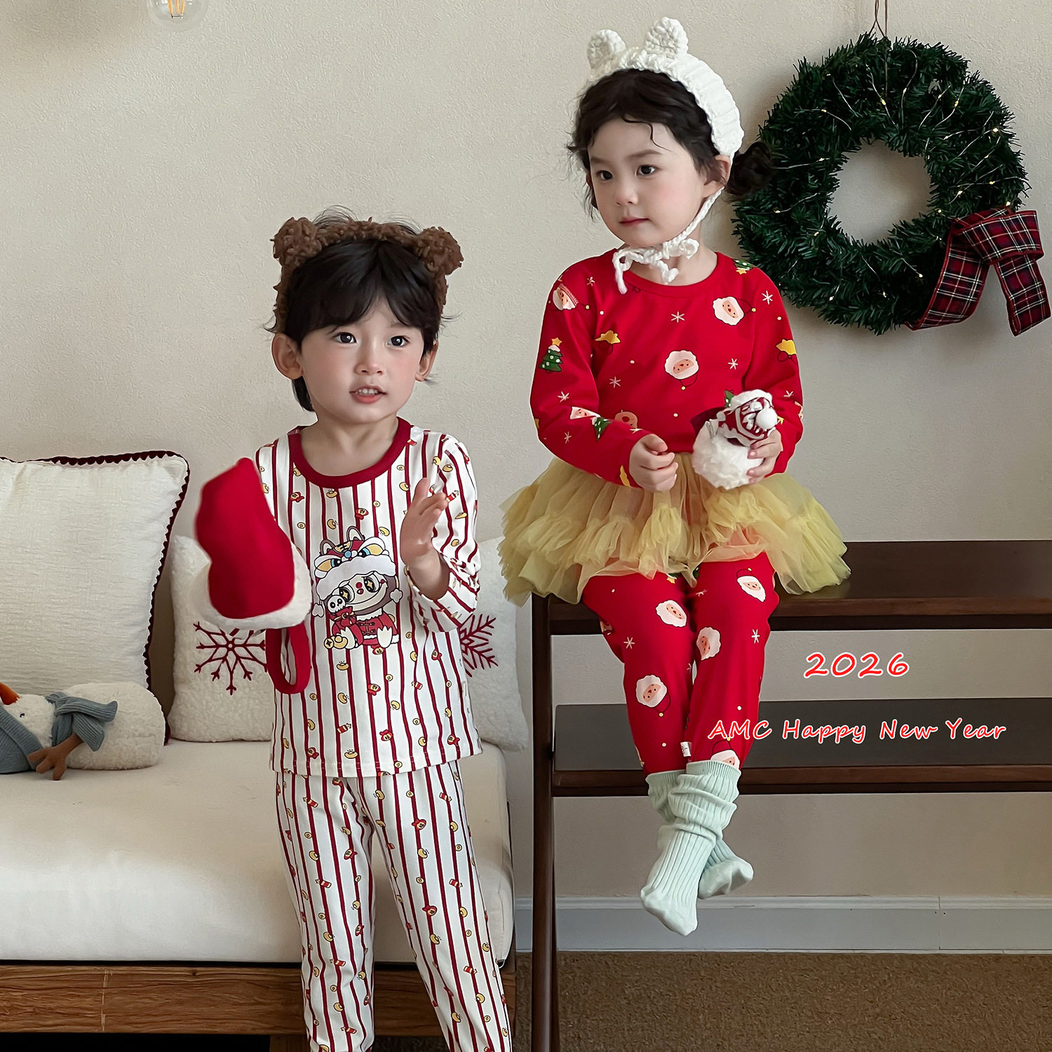 儿童新年无骨睡衣家居服套装男女童长绒棉内衣秋衣秋裤套装,淘宝优惠券,粉丝福利购,淘宝优惠卷