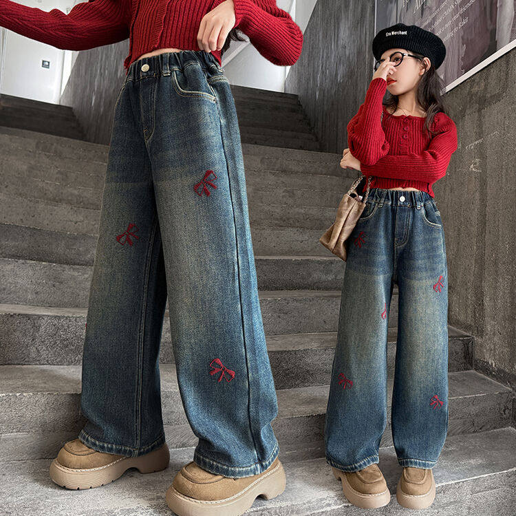 春秋新款女童牛仔裤女童阔腿裤直筒裤中大童宽松网红炸街,淘宝优惠券,粉丝福利购,淘宝优惠卷