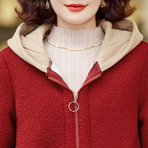 妈妈冬装颗粒外套洋气加绒棉袄新款加厚棉衣中老年羊羔绒保暖棉服 - 图3