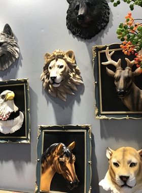 美式树脂仿真动物头3D立体装饰品