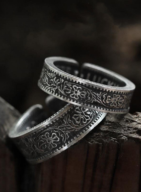 复古做旧【六便士】纯银情侣戒指