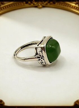 吉祥花纹方形戒指女复古时尚轻奢