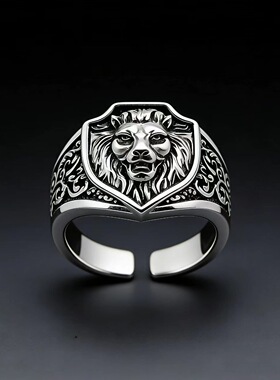 复古狮子盾牌戒指男霸气时尚个性