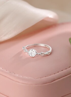 福字招财铜钱戒指女转运简约原创个性时尚气质高级感百搭开口指环