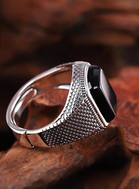 仿黑石头戒指男款百搭原创设计感