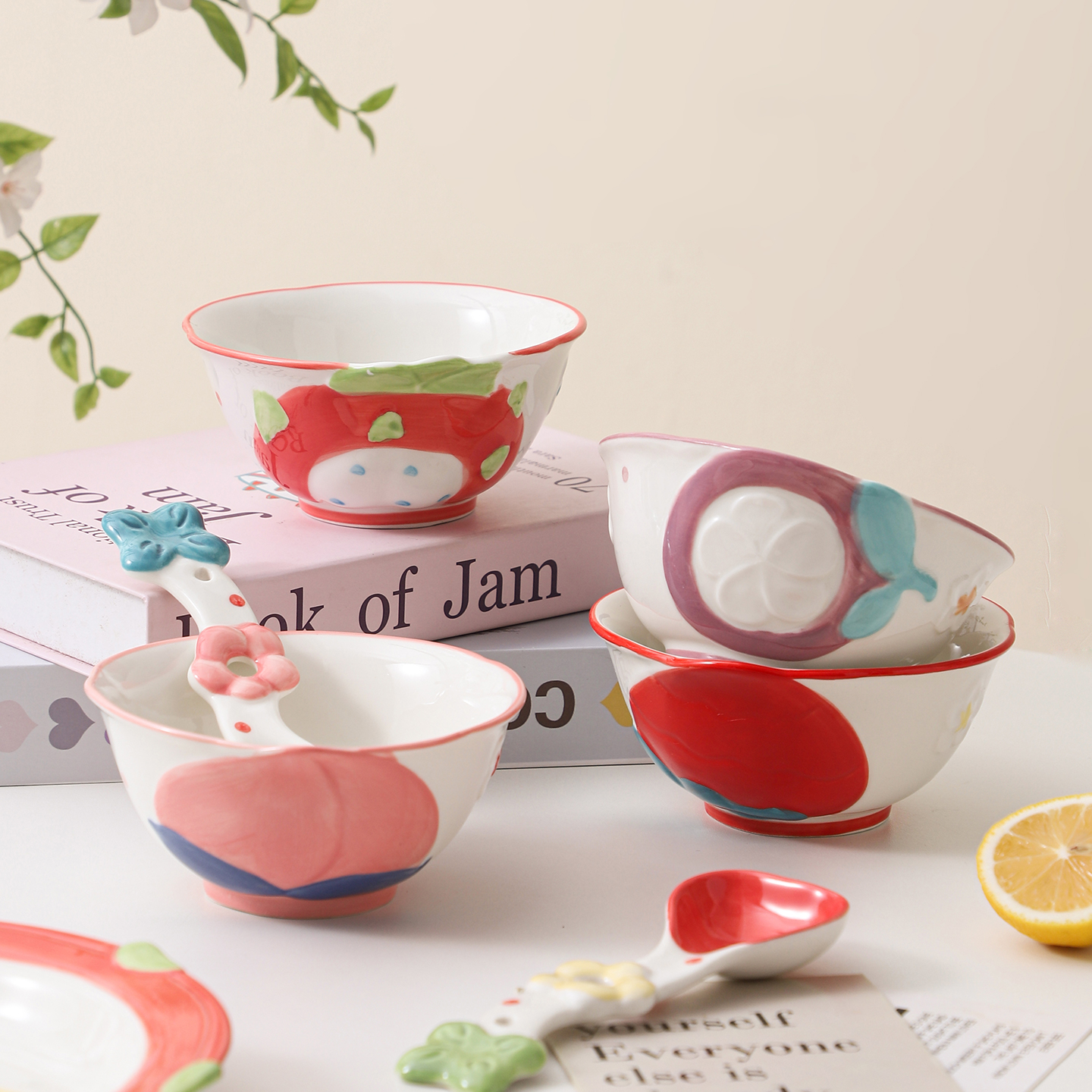 釉下彩陶瓷盘子浮雕餐具家用米饭碗可爱菜盘小清新高颜值2025新款