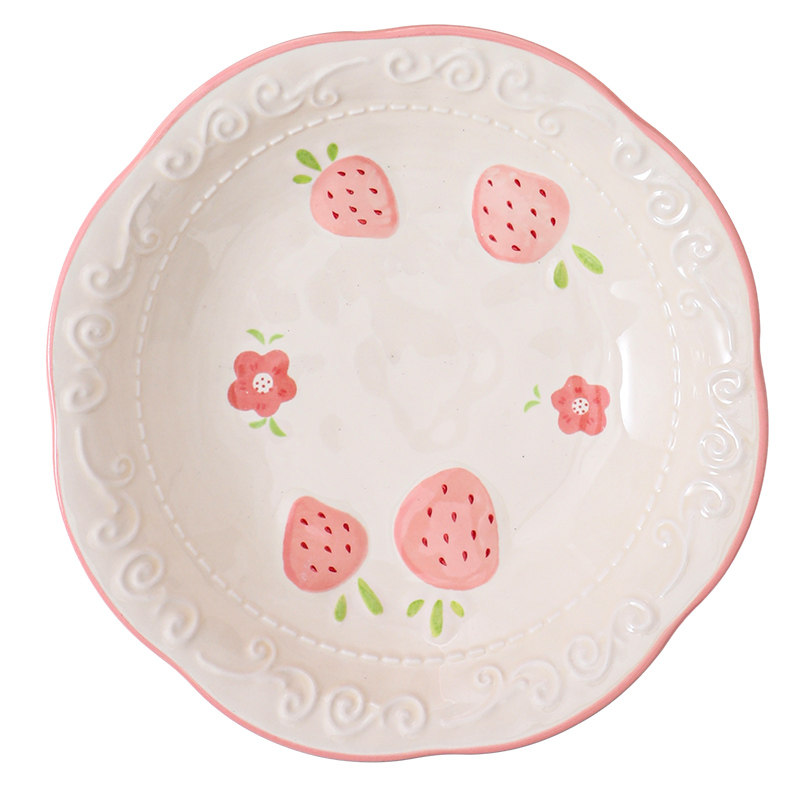 釉下彩草莓陶瓷餐具套装组合家用米饭碗菜盘小清新高颜值2025新款