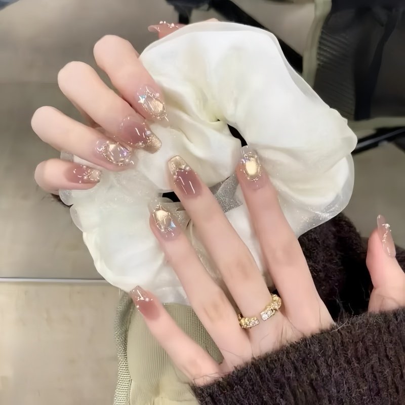 纯手工穿戴甲贴片金色猫眼蝴蝶钻石富家千金美甲高级感假指甲贴片,淘宝优惠券,粉丝福利购,淘宝优惠卷