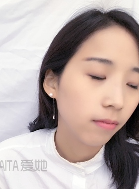 纯银紫色水滴耳钉甜美风珍珠