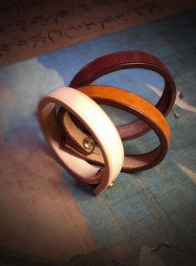 复古阿美咔叽手工牛皮手链黄铜挂扣原创手饰简约男女文艺风手链