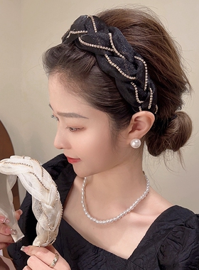 黑色水钻网纱高颅顶发箍女