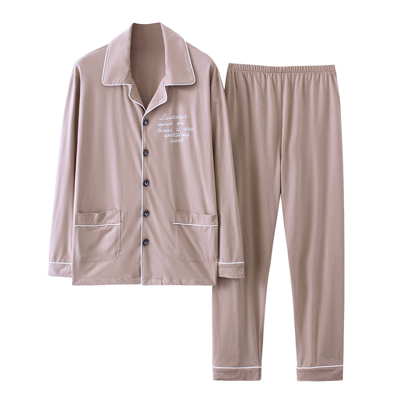 男纯棉春秋长袖两件套装爸爸睡衣 汀伊兰睡衣/家居服套装