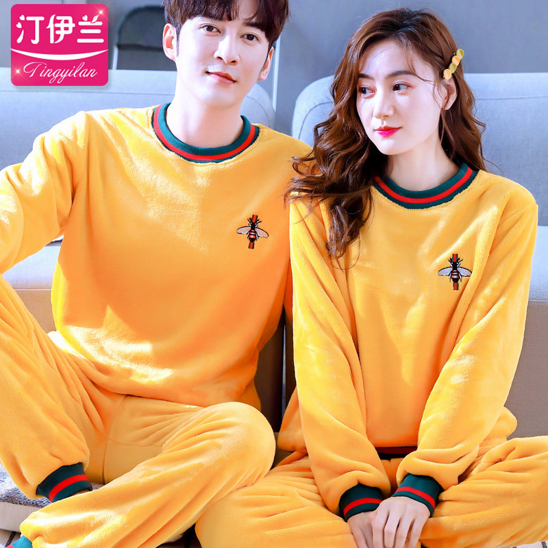 潮款情侣加厚秋冬天珊瑚绒套装睡衣 汀伊兰睡衣/家居服套装