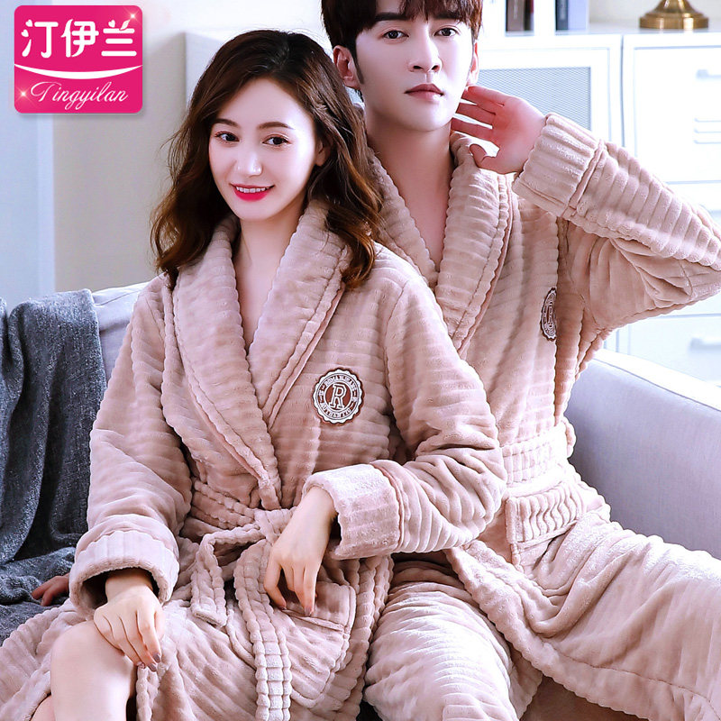可外穿秋冬季情侣法兰绒长袖睡袍 汀伊兰睡袍/浴袍