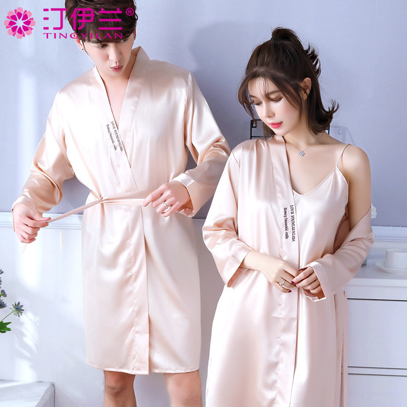 汀伊兰情侣薄款冰丝长款丝绸睡袍 汀伊兰睡袍/浴袍