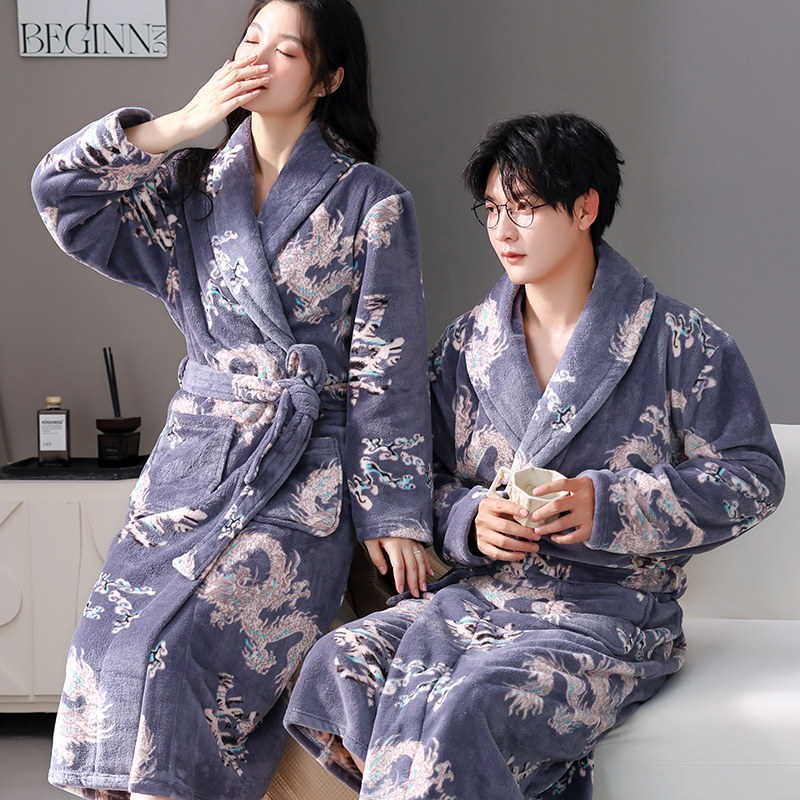 情侣睡袍男女秋冬季加厚珊瑚绒保暖长袖春秋法兰绒睡衣可外穿浴袍,淘宝优惠券,粉丝福利购,淘宝优惠卷