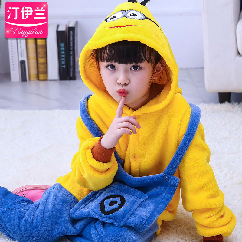 秋冬季儿童法兰绒小黄人卡通睡衣 汀伊兰睡衣/家居服套装
