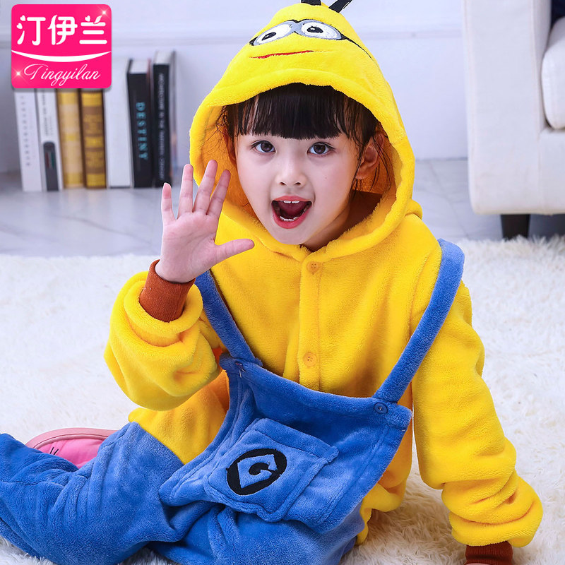 秋冬季儿童法兰绒小黄人卡通睡衣 汀伊兰睡衣/家居服套装