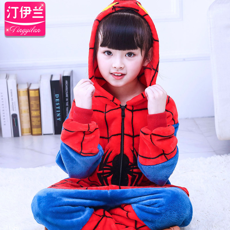 蜘蛛侠儿童卡通连体男女童动物睡衣 汀伊兰睡衣/家居服套装