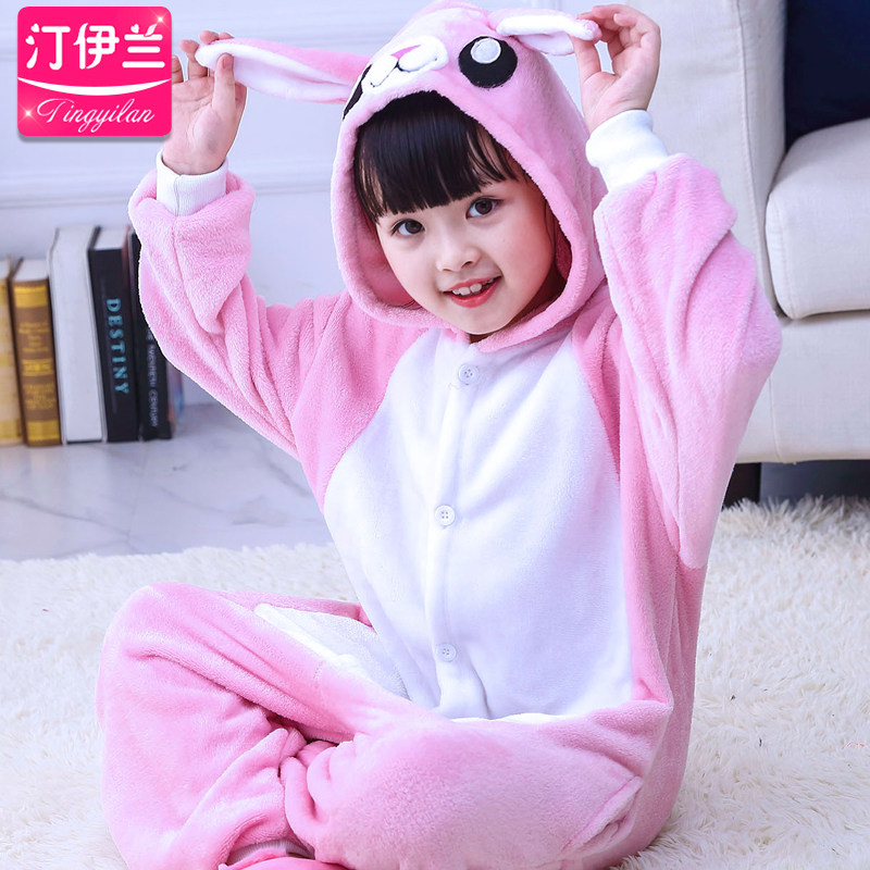 法兰绒动物粉色小兔子连体可爱睡衣 汀伊兰睡衣/家居服套装