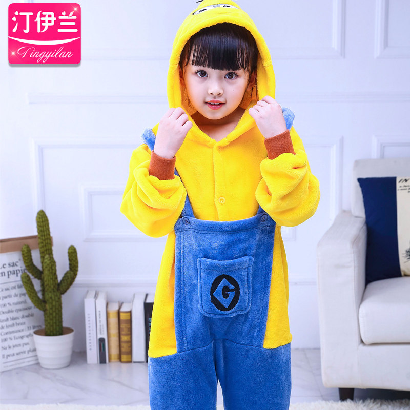 秋冬季儿童法兰绒小黄人卡通睡衣 汀伊兰睡衣/家居服套装
