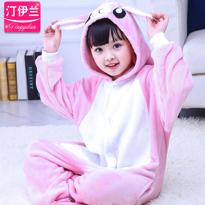 法兰绒动物粉色小兔子连体可爱睡衣 汀伊兰睡衣/家居服套装