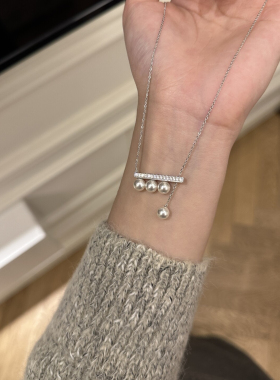 四分音符平衡木珍珠项链女抽拉式女时尚个性百搭高级感锁骨链颈链