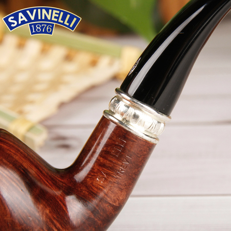 SAVINELLI/沙芬石楠木少女喷泉606光面烟斗9mm滤芯弯款实木烟斗男-图1