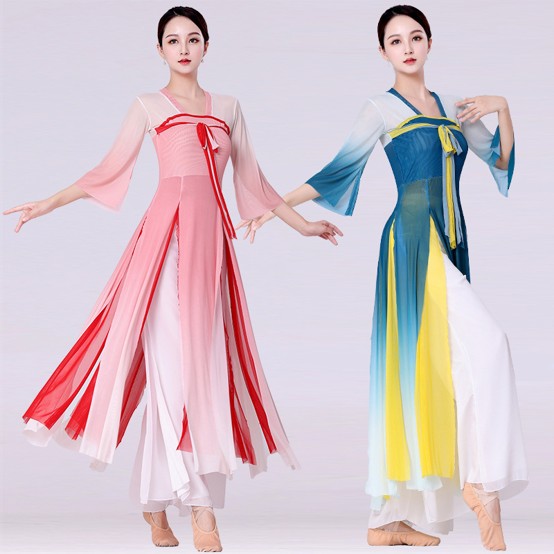 古典舞服装演出服中国风舞蹈服女飘逸身韵纱衣仙气长款汉服风舞衣 - 图0