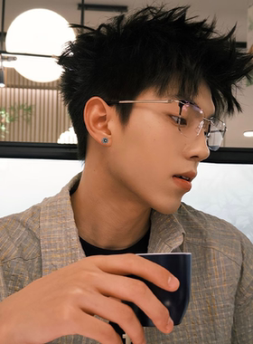 S925银太阳月亮男款黑色耳钉