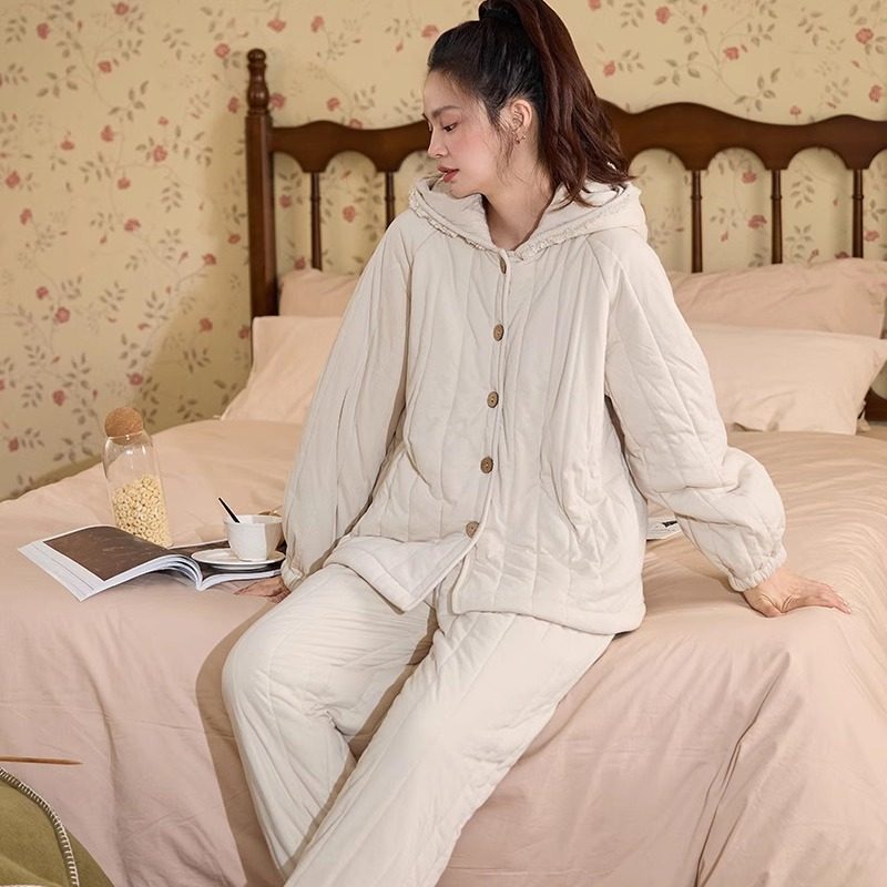 【三层夹棉】冬季款加绒加厚黑色休闲连帽宽松保暖睡衣女家居服,淘宝优惠券,粉丝福利购,淘宝优惠卷
