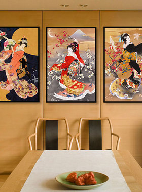 日系和服美女寿司店茶室挂画