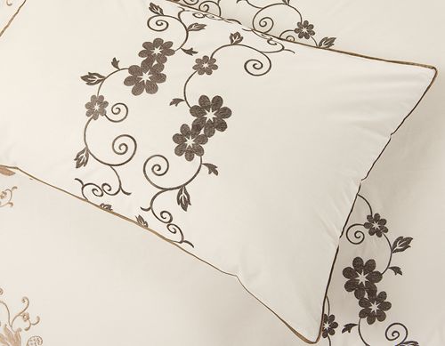 外贸全棉纯棉绣花刺绣米白色欧式简约1.5m1.8m床上用品床单三件套 - 图2