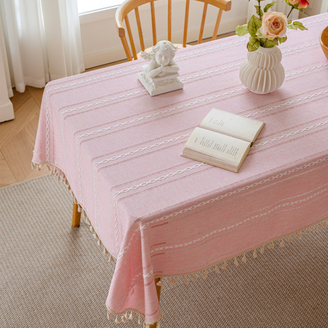 Annalize ຝ້າຍ retro ແລະ linen tassel tablecloth ງ່າຍດາຍ