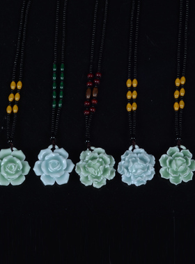 花朵陶瓷民族风毛衣链