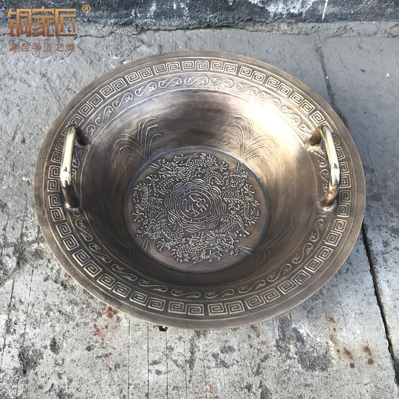仿古摆件古铜盆老铜盆龙洗盆鱼洗盆纯铜聚宝盆家用风水招财客厅_虎窝淘