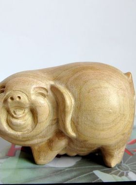 桃木猪摆件实木雕刻工艺品财运