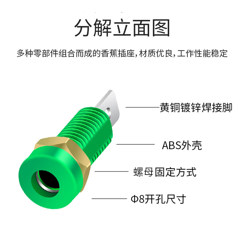 4mm香蕉插座/8mm开孔面板插座/纯铜接线端子柱香蕉插头母孔