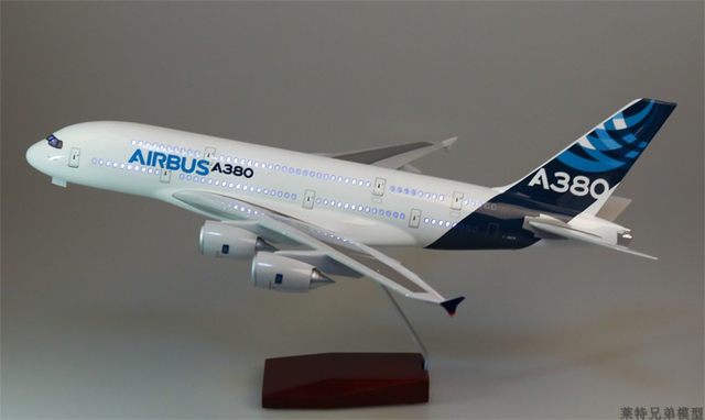 Simulated aircraft model A380 prototype with wheels