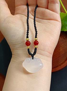 白玉髓玛瑙如意锁吊坠男女情侣平安祥云锁项链小红书爆款儿童玉佩