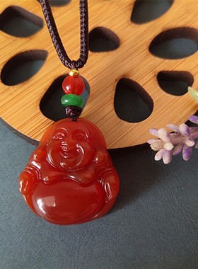 天然玛瑙玉髓佛公吊坠女弥勒佛
