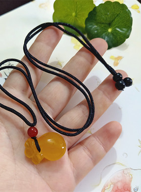 黄玉髓福袋吊坠钱袋项链男女情侣玉坠鸡油黄玛瑙黄钱袋生日礼物