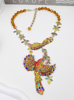 镀真金男女彩色小鸟胸针耳饰项链